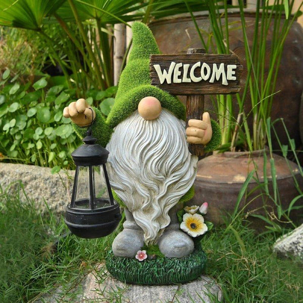 Welcome Solar Garden Gnome Statue Lantern