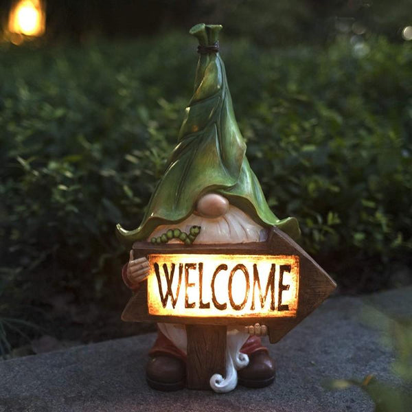 Welcome To My House Solar Garden Gnome