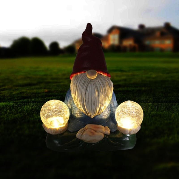 Meditation Crystal Ball Solar Garden Gnome Statue